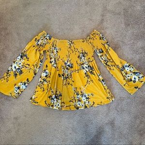 Women’s Xhilaration Off the Shoulder Yellow Floral Top - Size M